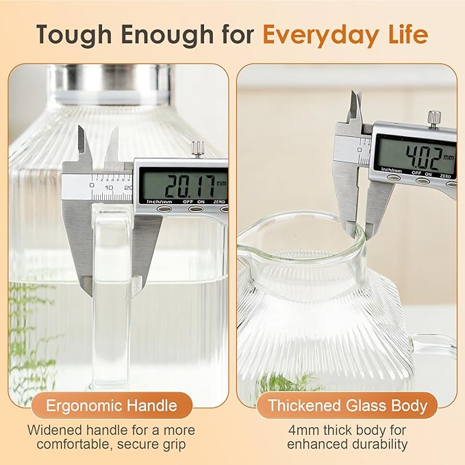 1 Gallon thickened Square Glass Pitcher with Lid, Spout and Handle, Striped Water Pitcher for Fridge, Borosilicate Glass Carafe for Cold Water & Hot Brew, Large Jug for Iced Tea, Coffee, Juice