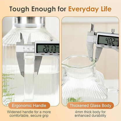 1 Gallon thickened Square Glass Pitcher with Lid, Spout and Handle, Striped Water Pitcher for Fridge, Borosilicate Glass Carafe for Cold Water & Hot Brew, Large Jug for Iced Tea, Coffee, Juice