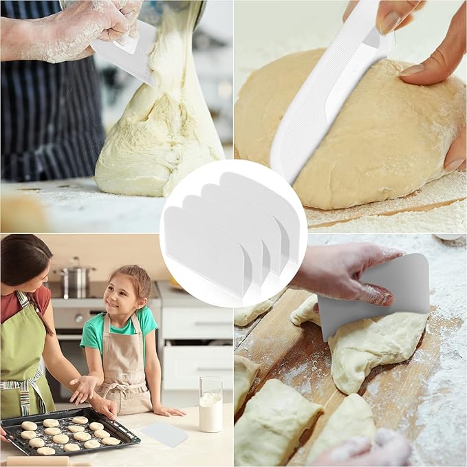 Queekay 4 Pcs Plastic Dough Scraper Flexible Dough Cutter Bench Scraper for Baking Spatula Kitchen Multipurpose Food Tools for Bread Cake