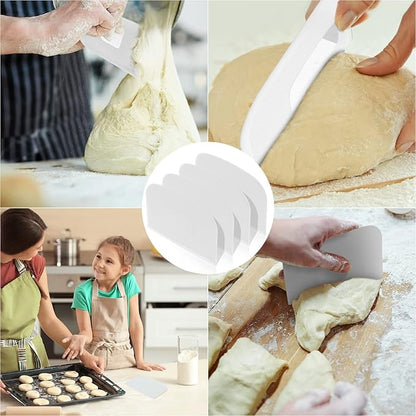 Queekay 4 Pcs Plastic Dough Scraper Flexible Dough Cutter Bench Scraper for Baking Spatula Kitchen Multipurpose Food Tools for Bread Cake