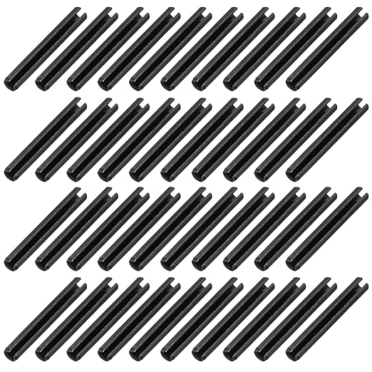 MECCANIXITY 60Pcs Slotted Split Roll Pins 6/25 Inch(6mm) Dia. 1-4/5 Inch(45mm) Length 65Mn Steel Spring Tension Expansion Dowels for Secure Fastening, Black