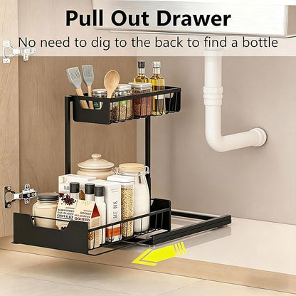 Ceetug Under Kitchen Sink Organizers and Storage Pull Out 2 Tier Metal Bathroom Cabinet Organizer (Black, 1 Pack) - Image 3
