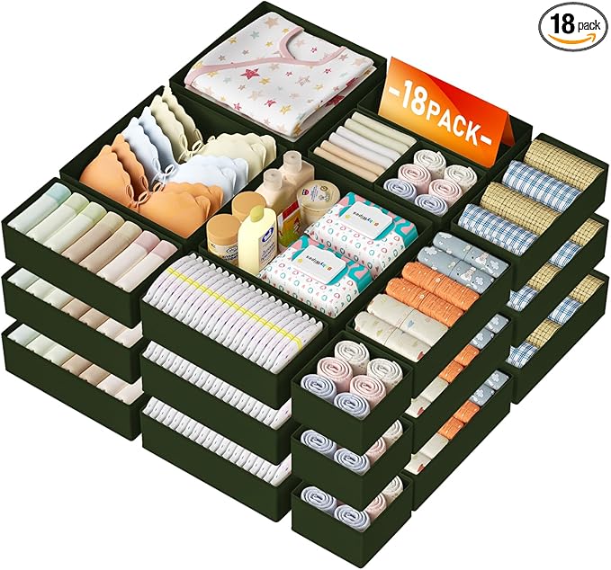 DIMJ Drawer Organizer Clothes 18 Pack - Foldable Baby Organizers and Storage & Dresser Organizer for Bedroom, Closet - Nursery Organization Dresser Dividers for underwear, Sock,Bra, Belt, Tie, Beige by DiMJ