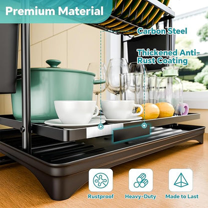Simple Trending Dish Drying Rack, 2-Tier Dish Rack for Kitchen Counter, Large Dish Drainers Sink Organizers and Storage, Black - Image 6