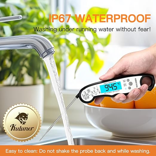 KULUNER TP-01 Waterproof Digital Instant Read Meat Thermometer with 4.6 Folding Probe Backlight Calibration Function for Cooking Food Candy, BBQ Grill, Liquids,Beef(White) - Image 6