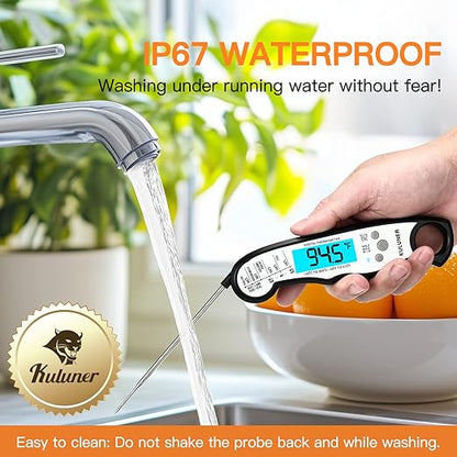 KULUNER TP-01 Waterproof Digital Instant Read Meat Thermometer with 4.6 Folding Probe Backlight Calibration Function for Cooking Food Candy, BBQ Grill, Liquids,Beef(White) - Image 6