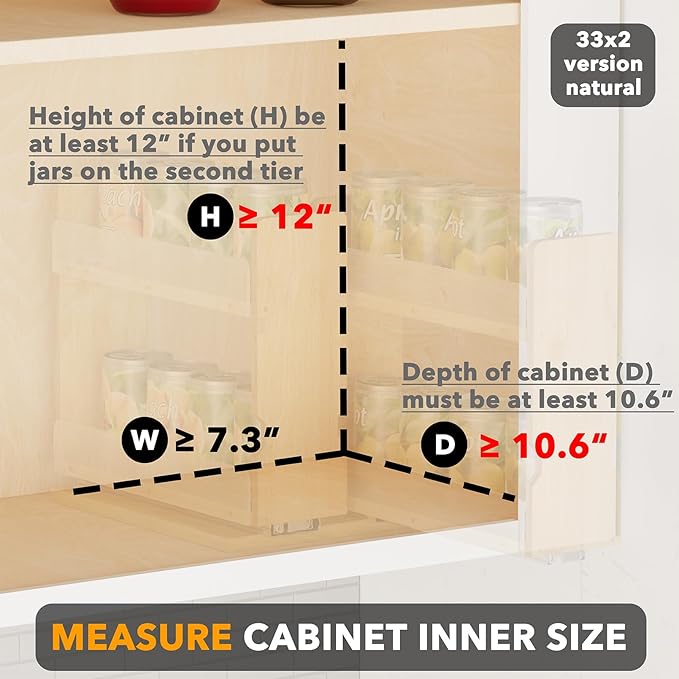 SpaceAid Bamboo Pull Out Spice Rack Organizer for Cabinet, Heavy Duty Slide Out Seasoning Kitchen Pantry Sliding Vertical Organization, 7.3" Wide, 2 Drawers(3" Wide), 2-Tier, Natural - Image 4