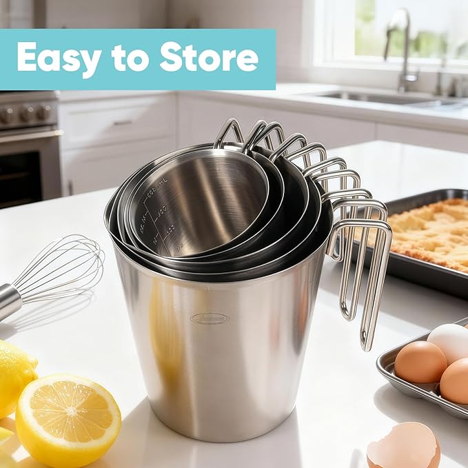 Newness 5 Pack Stainless Steel Measuring Cups Set (3 Marking Including Cup/ML/Oz Scale)(2, 3, 4, 6 & 8 Cup) Metal Measuring Cup with Handle For Prepping, Baking and Cooking, Dishwasher, Microwave Safe - Image 4