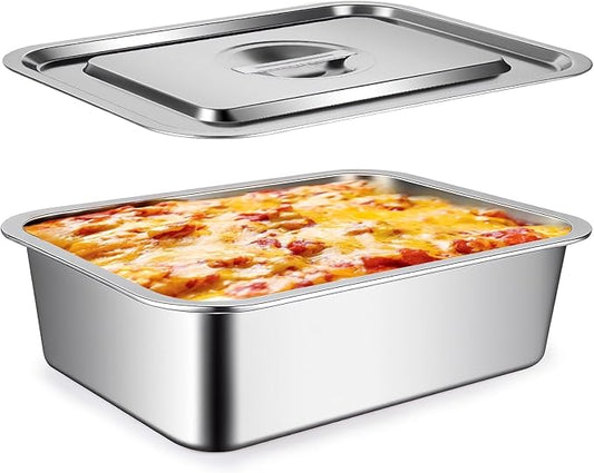9.2QT Stainless Steel Lasagna Pan with Lid, 4 Inch Deep Baking Dish with Lid – 15.6"x11.6"x4" Nonstick Casserole Dish Oven Safe to 500°F, Food-Grade Deep Baking Pan for Lasagna, Roasts, Family Cooking