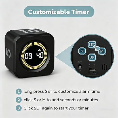 2 Pack - KADAMS Pomodoro Cube Timer Productivity Visual Timer - 5/10/25/50 Min Rotating Countdown (2, Black)