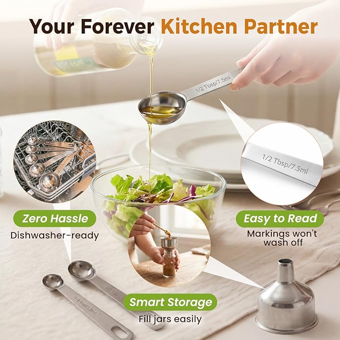 13PCS Measuring Cups and Spoons Set, Premium Heavy Duty Steel Measuring Spoons Cups Set with Metric and US Measurements, Set for Measuring Dry and Liquid Ingredients - Image 6