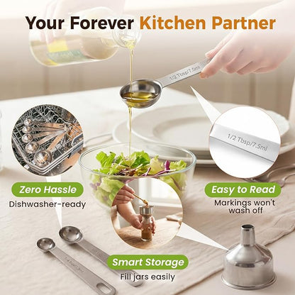 13PCS Measuring Cups and Spoons Set, Premium Heavy Duty Steel Measuring Spoons Cups Set with Metric and US Measurements, Set for Measuring Dry and Liquid Ingredients - Image 6