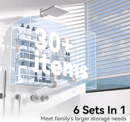 YASONIC Shower Caddy, 6 Pack Large Capacity shower organizer with Soap Holder and 12 Hooks, Rustproof Shelves for Inside Shower, No Drilling&Sleek Bathroom Organizers and Storage White - Image 3