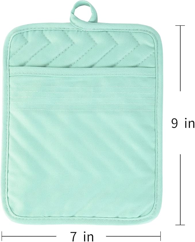 Anyi Pot Holders and Oven Mitts 7" X 9" Heat Resistant Cotton Pocket Pot Holder Set Feature of Non Slip Kitchen Hot Pad Oven Mitts, 3-Pack (Aqua Sky) - Image 2