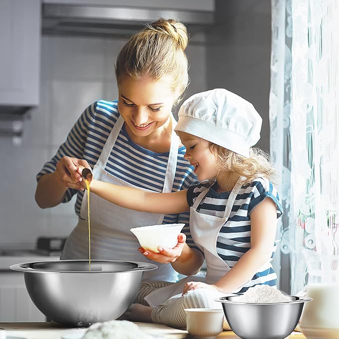 EATEX Stainless Steel Mixing Bowls with Measuring Cups & Spoons Set of 14 - Dishwasher Safe Nesting Mixing Bowl Set for Cooking, Baking & Meal Prep Non-Slip Premium Bowls - Image 9