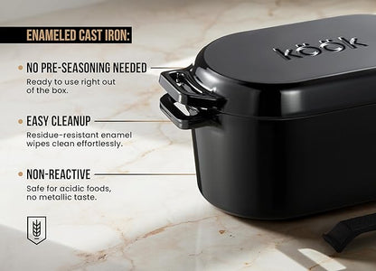 KooK Dutch Oven with Lid, Enameled Cast Iron Bread Baker, Dual Handles, 3.4 Qt, Oval, Includes Banneton Proofing Basket with Liner, Artisan Sourdough Bread Baking Set - Image 4