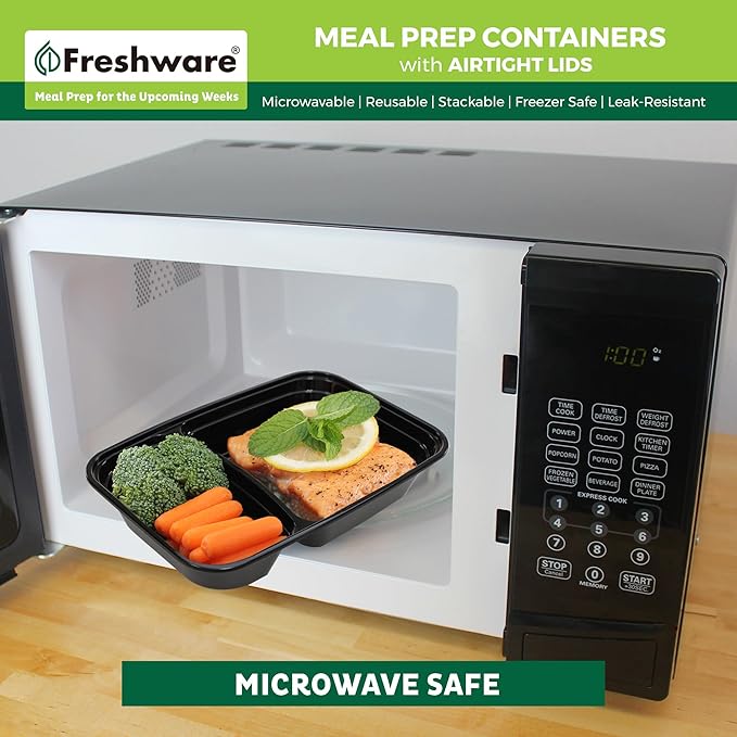 Freshware Meal Prep Containers with Lids 28 oz [150 Pack] 2-Compartment Food Storage Containers, Bento Box Lunch Containers, BPA Free, Airtight, Stackable, Reusable, Microwave/Dishwasher/Freezer Safe