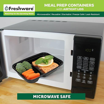 Freshware Meal Prep Containers with Lids 28 oz [150 Pack] 2-Compartment Food Storage Containers, Bento Box Lunch Containers, BPA Free, Airtight, Stackable, Reusable, Microwave/Dishwasher/Freezer Safe