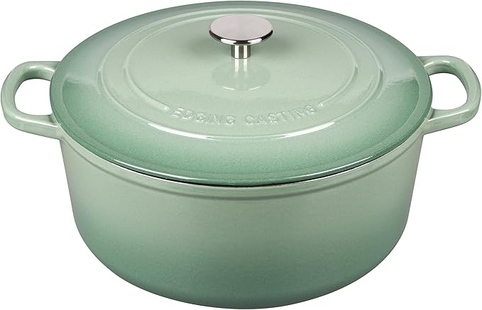 EDGING CASTING Enameled Dutch Ovens Cast Iron Dutch Oven Pot with Lid for Bread Baking, Cook, Dual Handle, 7 Quart, Sage Green by EDGINGCOOKWARE