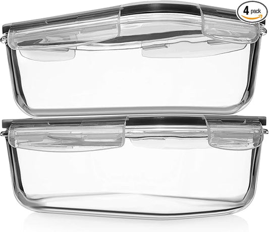 Razab 4 PC 1860ml / 63 Oz / 8 Cups Large Glass Food Storage Containers with Lids - Glass Meal Prep Containers for Roasting & Storing Leftover, Lunch Container with Lids, Microwave & Oven Safe