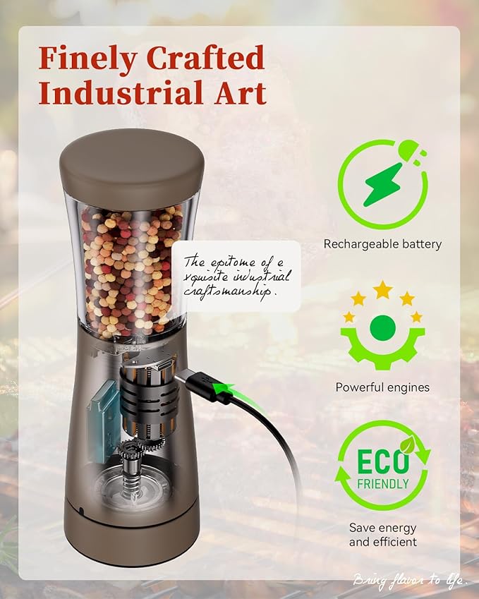 Electric Salt and Pepper Grinder Set with Storage Base, Stainless Steel Rechargeable Salt and Pepper Grinder Set with 4.5 oz Large Capacity, 1.8" Wide Mouth, Adjustable Coarseness, Ideal for Kitchen - Image 4