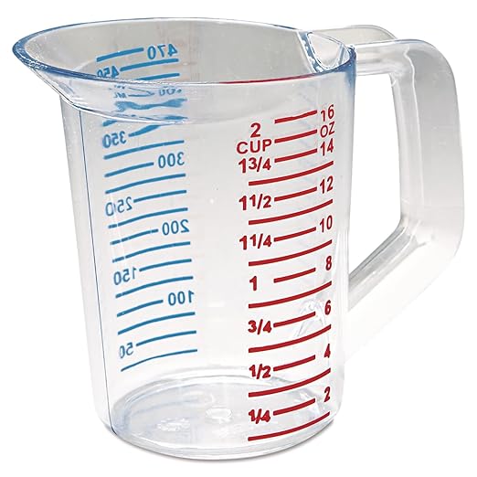 Rubbermaid Commercial Products Bouncer Clear Measuring Cup 2-Cup/0.5-Quart Clear Strong Food Grade Easy Read for Liquid/Dry Ingredients for Home/Professional Kitchen by RubbermaidCommercialProducts