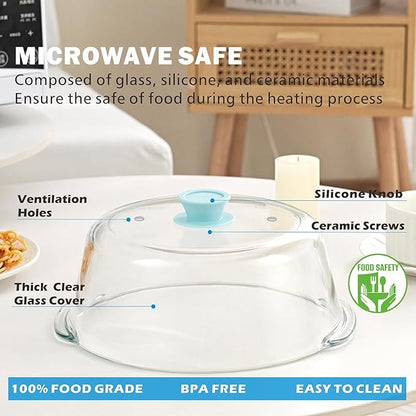 Tall Glass Microwave Splatter Cover for Food with Vent Hole 100% Food Safe 10in Plate Splatter Guard Lid with Silicone Knob BPA Free Cookware Serving Dish Cover Dishwasher Safe - Image 5