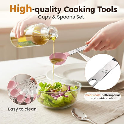 16PCS Measuring Cups and Spoons Set, Measuring Spoon Set with Metric and US Measurements, Fits for Measuring Dry and Liquid (Pink) - Image 6