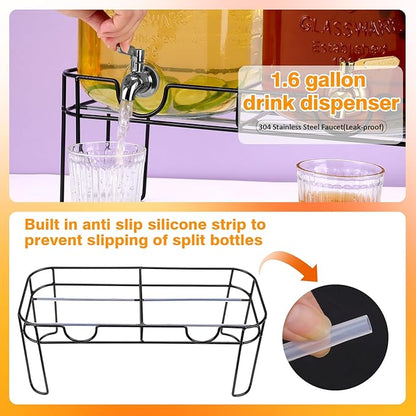 1.6 Gallon Glass Drink dispenser, 2 PCS Beverage Dispenser With Stand, Lemonade Dispenser with Stainless Steel Spigot,Drink Dispensers for Parties,Weddings, Picnic - Image 3