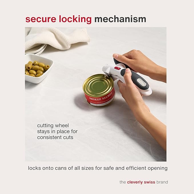 Zyliss Lock N' Lift Can Opener with Lid Lifter Magnet - Manual Opener with Locking Mechanism - Easy-to-Turn - Magnetic Can Opener - White/Gray - Image 3