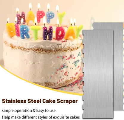 2 Pieces 8.7 Inche Stainless Steel Cake Scraper Double Sided Patterned Edge Stripe Edge Smoother Frosting Scraper Cake Decorating Cake Decorating Comb Cake Scraper For Butter Cream Mousse(2, 2) - Image 5