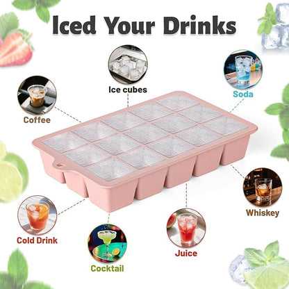 Silicone Ice Cube Tray 3 Pack - EASY RELEASE ice cube tray with lid, BPA Free Ice Cubes Trays for Freezer,ice cube mold for Cocktail,Whiskey (Mint+Pink+Blue) - Image 7