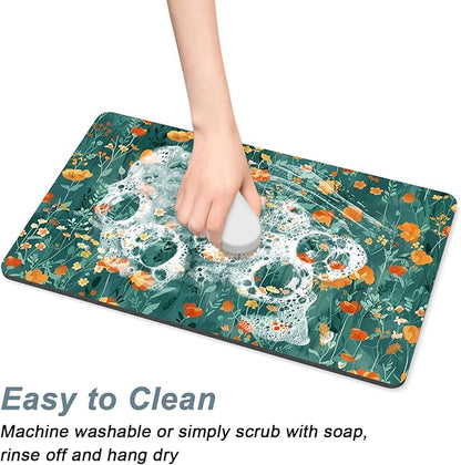 Rnivvi Coffee Mat, 12" x 19" Cute Coffee Bar Mats for Espresso Machine Station Accessories and Organizer, Hide Stain Rubber Backed Absorbent Dish Drying Pad for Kitchen Counter, Gentle Forest Flowers - Image 5