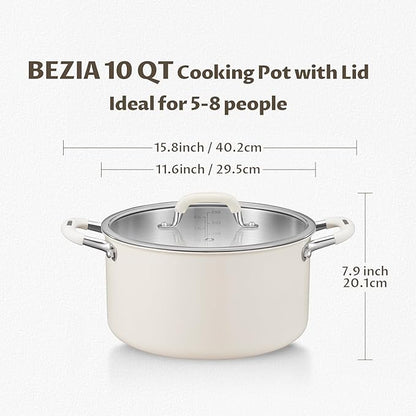 10 Quart Nonstick Stock Pot with Lid, BEZIA Fully-Clad 3-Ply Stainless Steel Pots, Induction Soup Pot with Lid, Kitchen Cooking Pots with Silicone Handle, for All Cooktops, Free of PTFE/PFOA/PFOS
