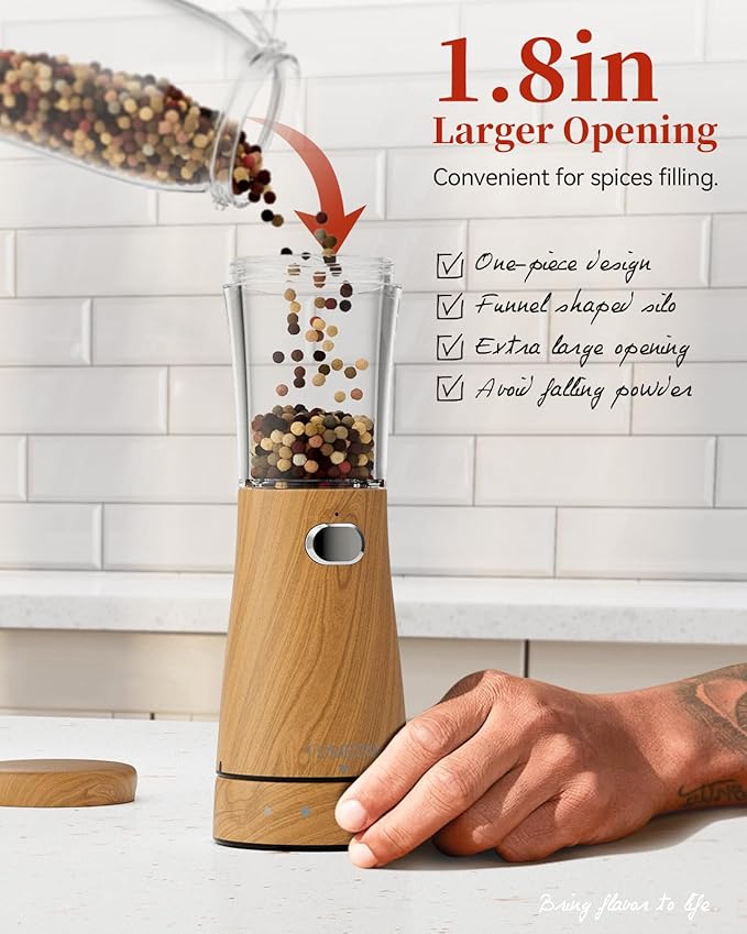 Electric Salt and Pepper Grinder Set with Storage Base, Stainless Steel Rechargeable Salt and Pepper Grinder Set with 4.5 oz Large Capacity, 1.8" Wide Mouth, Adjustable Coarseness, Ideal for Kitchen - Image 5