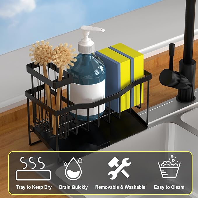 Fssvcd Maifan Sink Caddy Sponge Holder for Kitchen with Brush Holder and Stainless Steel Self Drain Tray, Rustproof Kitchen Sink Organizer for Sponge, Soap Dispenser Storage Accessories - Image 3