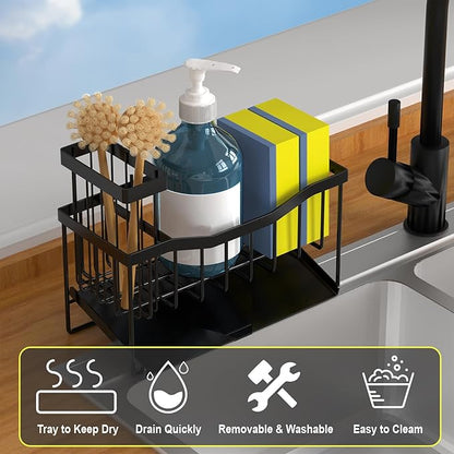 Fssvcd Maifan Sink Caddy Sponge Holder for Kitchen with Brush Holder and Stainless Steel Self Drain Tray, Rustproof Kitchen Sink Organizer for Sponge, Soap Dispenser Storage Accessories - Image 3