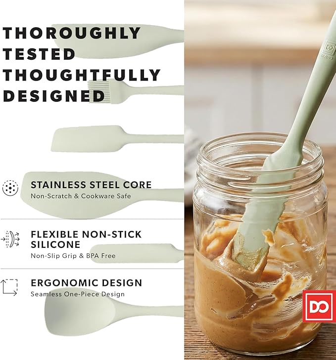 DI ORO 6-Piece Silicone Spatula Set - Rubber Kitchen Utensils for Baking, Cooking & Mixing - Heat-Resistant 600°F BPA Free Spatulas for Nonstick Cookware - Dishwasher Safe (Sage Green)