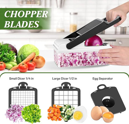 HomeHacks Vegetable Chopper Vegetable Cutter, 12 in 1 Kitchen Gadget, Dicer, Slicer, Onion Cutter, Salad, Cheese Grater & Egg Separator - Multi-Functional Veggie Chopper Lid with Handle (White) - Image 2