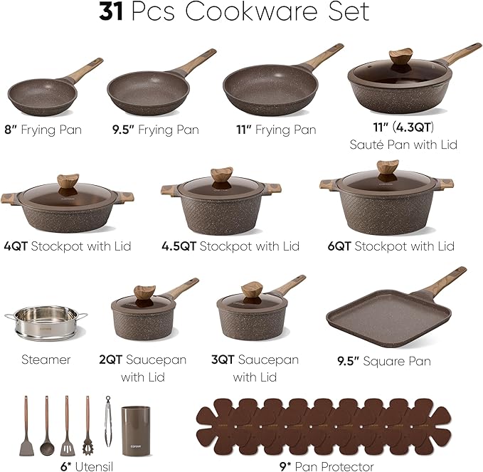 CAROTE 31pcs Pots and Pans Set Non Stick, Cookware Set Pots and Pans Induction Cook Ware, Nonstick Kitchen Cooking, PFOA Free - Image 2
