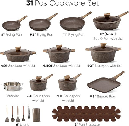CAROTE 31pcs Pots and Pans Set Non Stick, Cookware Set Pots and Pans Induction Cook Ware, Nonstick Kitchen Cooking, PFOA Free - Image 2