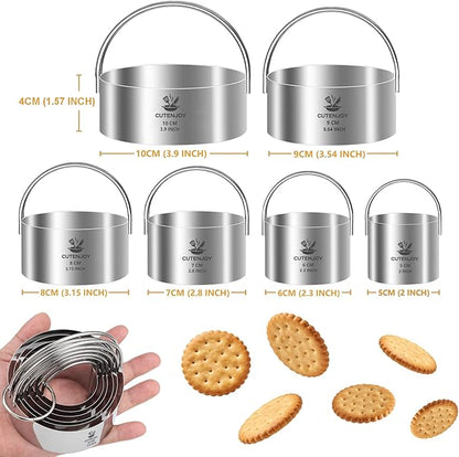 6 Pcs Large Cookie Cutters (2, 2.3, 2.8, 3.14, 3.54, 3.9 Inch), Round Biscuit Cutter Set with Handle and Big Ring, Professional Baking Dough Cutter Tools for Cakes, Sandwiches, Donuts, Dumplings - Image 4