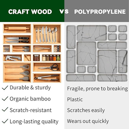 Bamboo Drawer Organizer 14 Pcs for Kitchen Multi-purpose Storage Dividers for Kitchen, Office, Jewelry, Cosmetics, Wooden Drawer Dividers for Drawer Organizer Desk Organizer Gift for Women Gifts Idea - Image 5