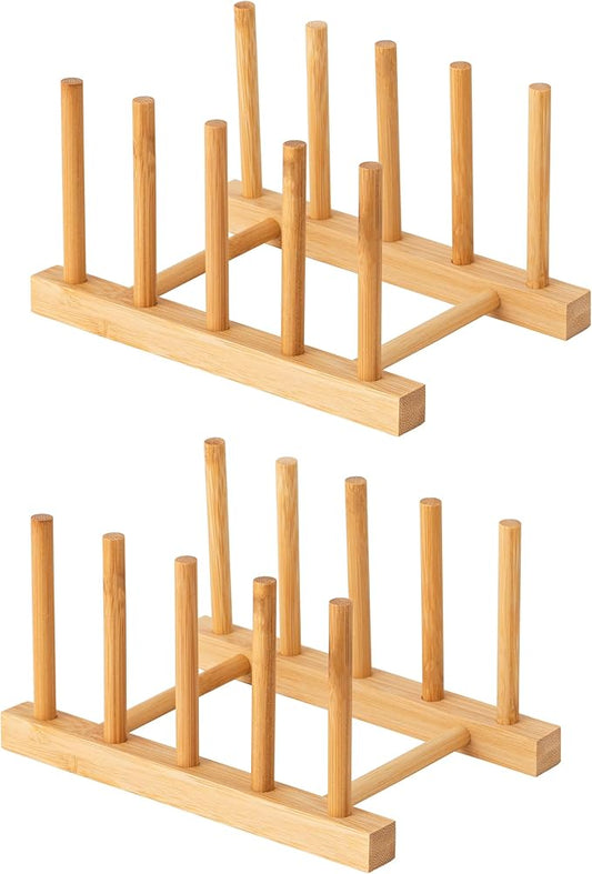 HBlife 2pcs Bamboo Dish Plate Bowl Cup Book Pot Lid Cutting Board Drying Rack Stand Drainer Storage Holder Organizer Kitchen Cabinet（Keep Dry） by HBlife