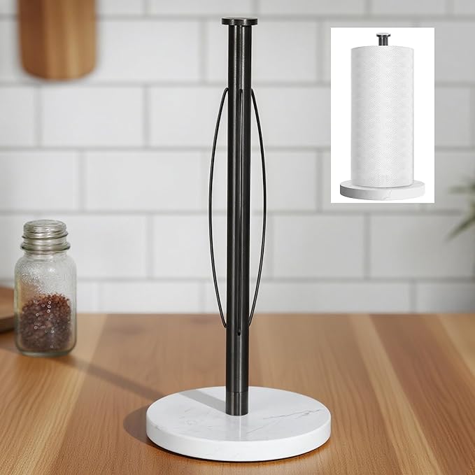 ZUNTO Standing Paper Towel Holder for Countertop, Stainless Steel Paper Towel Rack with Heavy-Duty Marble Base, Anti Slip, Paper Roll Holder for Kitchen Desktop, Simply Tear for One Hand by ZUNTO