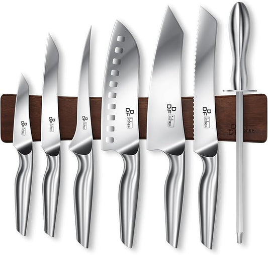 DDF iohEF Knife Set with Knife Strip, 8 Piece Professional Kitchen Knife Set, Japanese High Carbon Stainless Steel Chef Knives Set with Magnetic Knife Holder for Wall by DDFiohEF