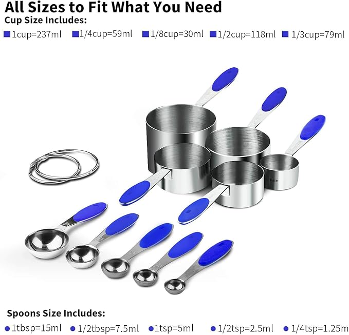 Measuring Cups : U-Taste 18/8 Stainless Steel Measuring Cups and Spoons Set of 10 Piece, Upgraded Thickness Handle(Blue) - Image 2