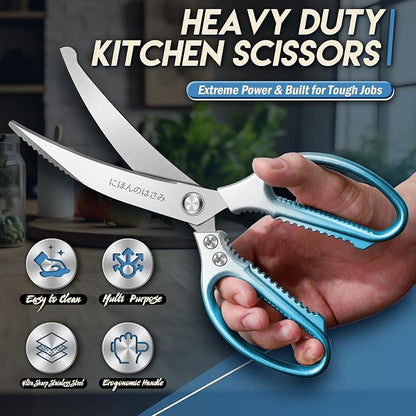 TIJERAS Kitchen Scissors Set Blue - Stainless Steel Kitchen Shear, Sharp Meat Scissors Dishwasher Safe, Heavy Duty Poultry Shears, Japanese Cooking Scissor for Food, Chicken,Turkey, Christmas Gifts - Image 3