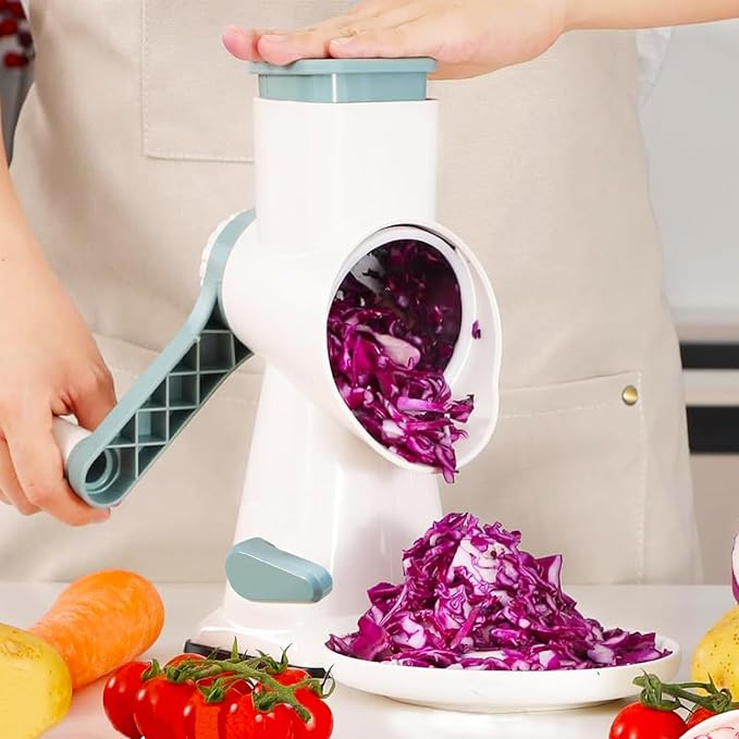 Dachenus Cheese Grater Rotary Cheese Grater,Versatile Cheese Shredder,Blades for Shredding, Grating, Slicing,Cheese Shredder with Suction Base and Cleaning Brush Kitchen Gift(white)