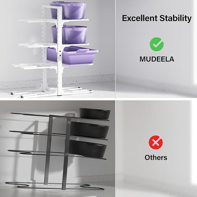MUDEELA 8-Tier Pots and Pans Organizer under Cabinet, Heavy Duty Adjustable Pot Pan Organizers inside Cabinet, Kitchen Cabinet Organizers and Storage Pot Rack for Big Stockpots, Heavy Cookware, White - Image 4
